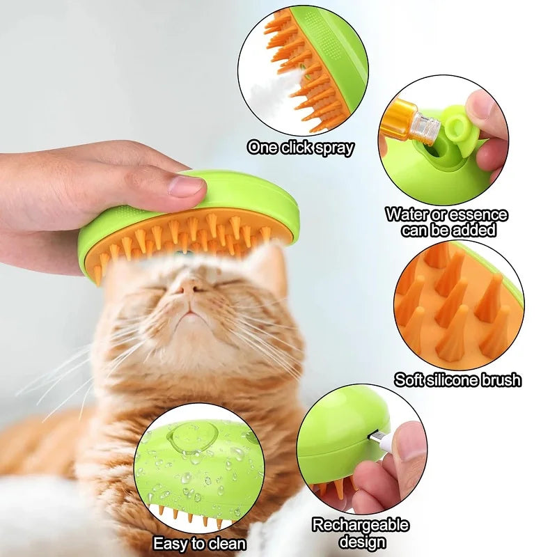 🐶 Pet Steam Brush: 3-in-1 Electric Spray Hair Grooming Tool for Cats &amp; Dogs 🐱